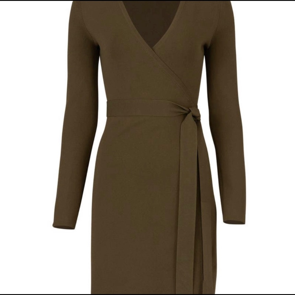 Green knit wrap dress